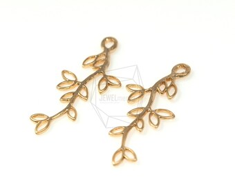PDT-267-MG/5Pcs-Leaf Branch Pendant/ 16mm x 36mm /Matte Gold Plated over brass