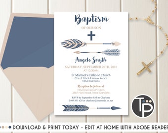 BOY TRIBAL BAPTISM Invitation, Instant Download, Boy Christening Invitation, Tribal Christening invitation, Arrow Baptism Invitation