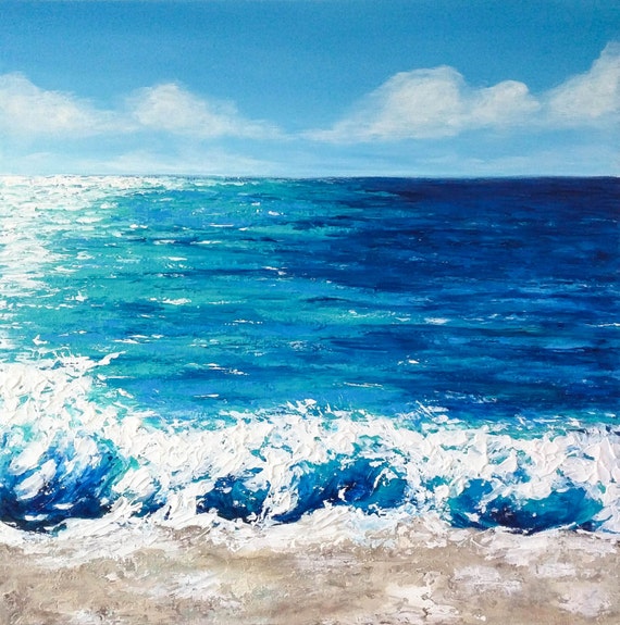 Beach painting Seascape Ocean Palette knife by NiksPaintGallery