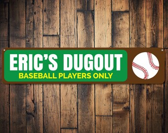 Baseball Dugout Sign, Personalized Kid Name Baseball Players Only Sign, Baseball Lover Sign, Playroom Decor - Quality Aluminum ENS1002082