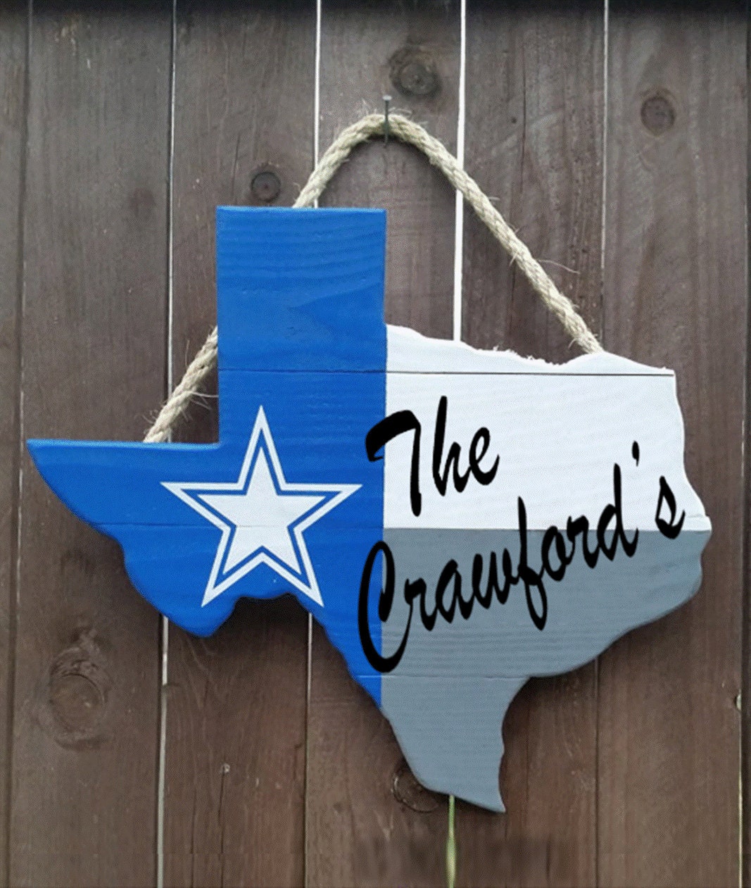 Rustic Wooden Dallas Cowboys Texas Shaped Flag Door/Wall