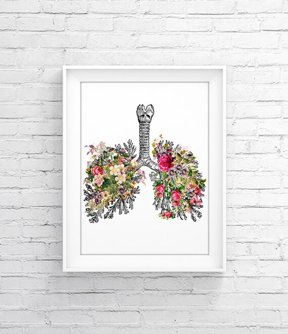 LUNGS with FLOWERS Anatomy Print Modern Wall Art Medical