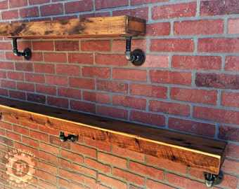 Set of 2 Rustic Shelves, Steampunk Shelves, Industrial Shelves, Book Shelf, Wall Shelf, Pipe Shelf, Wood Shelf 67" & 35"