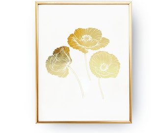Real Gold Foil Print, Poppies Print, Poppies Wall Art, Flower Print, Flower Art, Wall Decor, Poppies Illustration, Flower Illustration, 8x10