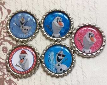 SET of 5 Different Designs - OLAF Bottle Caps For Pendants, Hairbows Hair Bow Centers