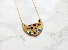 Handmade leather cat necklace