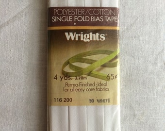 Vintage 1979 New White Single Fold Bias Tape Trim in Package 1/2" wide x 4 yards long by Wrights