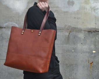 Italian Leather Tote Bag with Zipper, Leather Laptop Bag, Leather Work Bag, Leather Bag, Leather Shoulder Bag, Leather Diaper Bag, Tote Bag