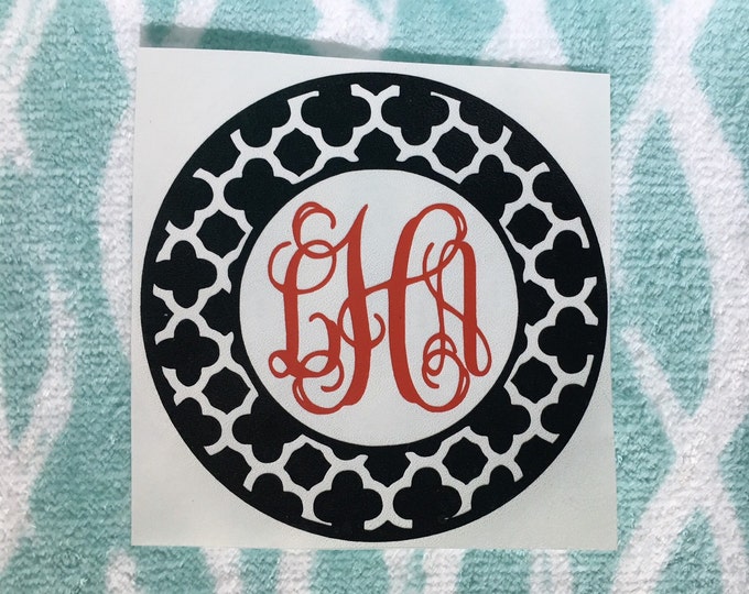 Quatrefoil Round Monogram - Round Decal - Personalized Decal - Tumbler Decal - Yeti Decal - Laptop Decal - Car Decal