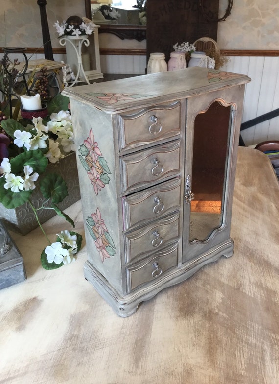Jewelry Armoire // Vintage Painted Jewelry Box // Upcycled