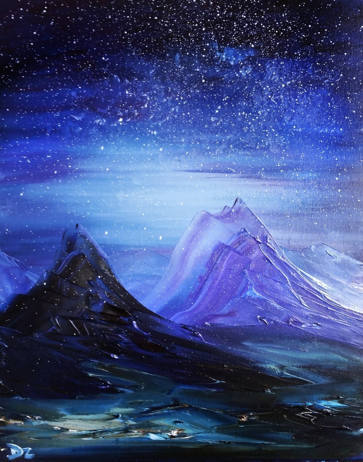 Blue Oil painting Original Art by DariaZasedaPaintings on Etsy