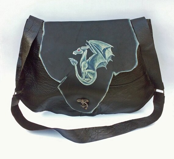 Dragon leather bag patchwork renaissance leather messenger
