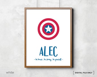 Captain America Wall Art, Superhero Print Poster, Superhero Bedroom Decor, DC Comics Marvel, Nursery, Kids Bedroom Decor, Wall Prints