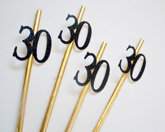 30th Birthday Black and Gold Straws