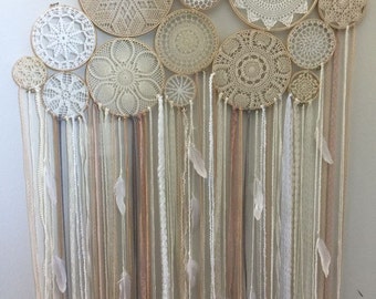 Doily Boho Dreamcatcher - Multi Ring // Wood // Wall Decor // Baby shower gift // Boho Decor // Wedding decor // Bridal Shower