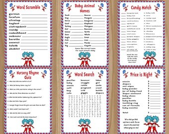 Dr. Seuss Baby Shower Game, Thing 1 Thing 2 Baby Shower Game, Thing 1 Thing 2 Baby Shower, Dr. Seuss Baby Shower, Dr. Seuss Game Bundle