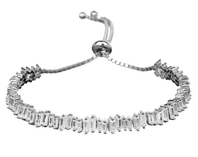 Baguette Bracelet Cubic Zirconia Adjustable Bracelet Rhinestone Bracelet Bridal Bracelet Gift For Her Diamond Bracelet Wedding Bracelet