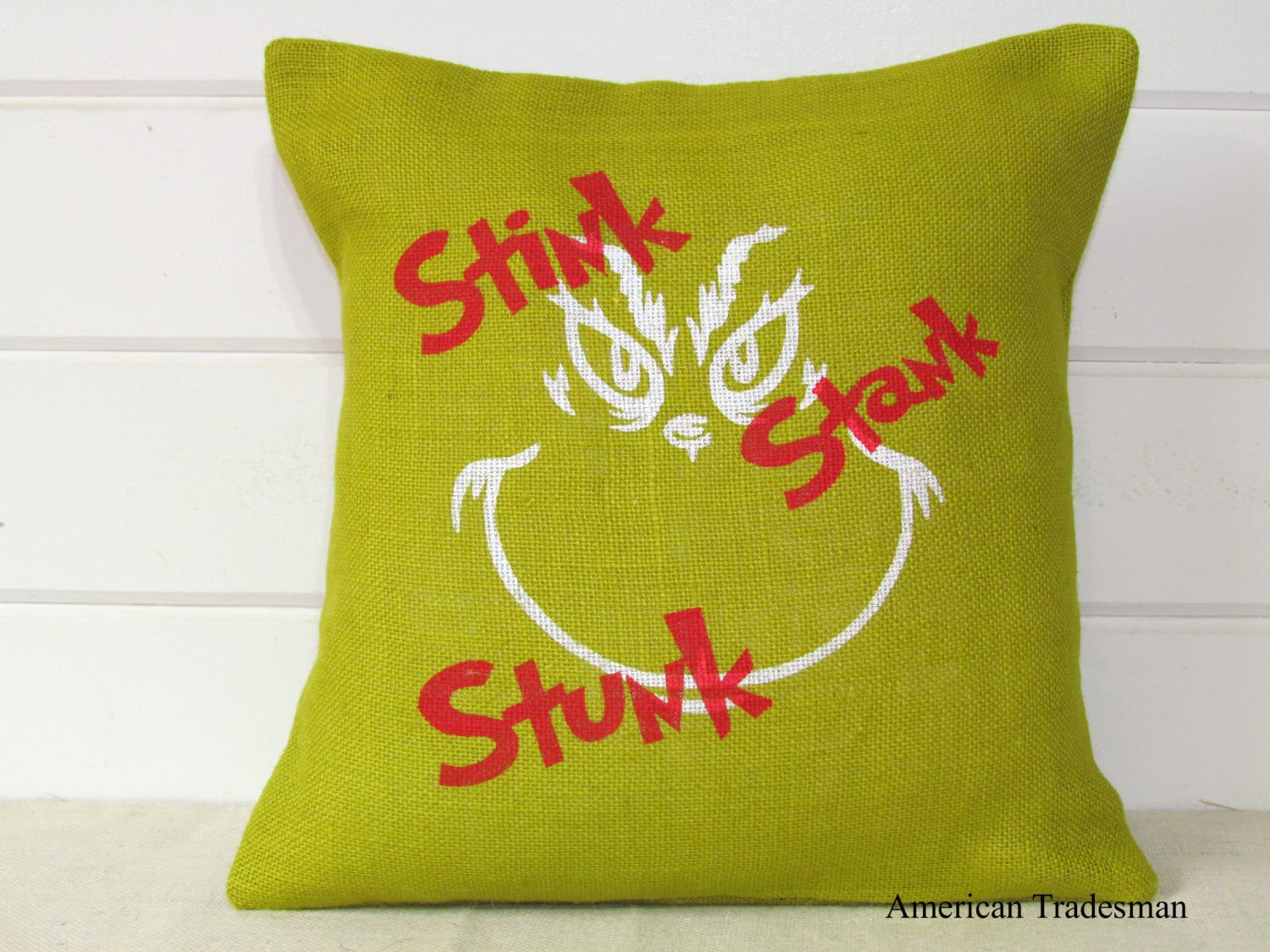 The Grinch Grinch Pillow Burlap Pillow Burlap by PillowsOfPlenty