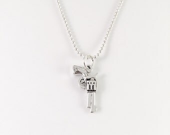 Pistol necklace, pistol jewelry, gun necklace, revolver necklace, pistol necklace- long chain necklace