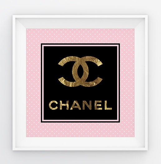 Coco Chanel Print Feminine Polka Dot Gold and Pink Fashion