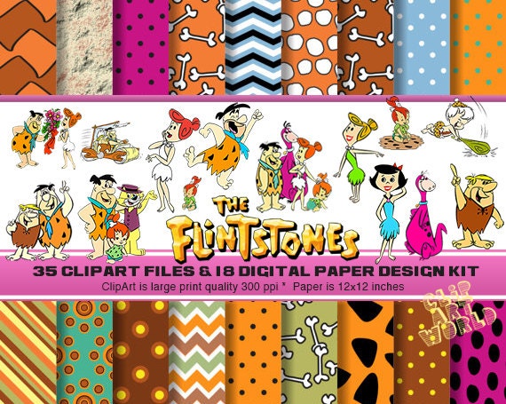 53 The Flintstones Clip Art & Digital Papers Kit by ClipArtWorld – Etsy ...