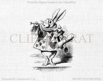 ALICE in WONDERLAND Clipart Commercial Use Clipart The White Rabbit Clipart Vintage Fabric Transfer Clipart Vector Graphic Jpg/Png/Svg