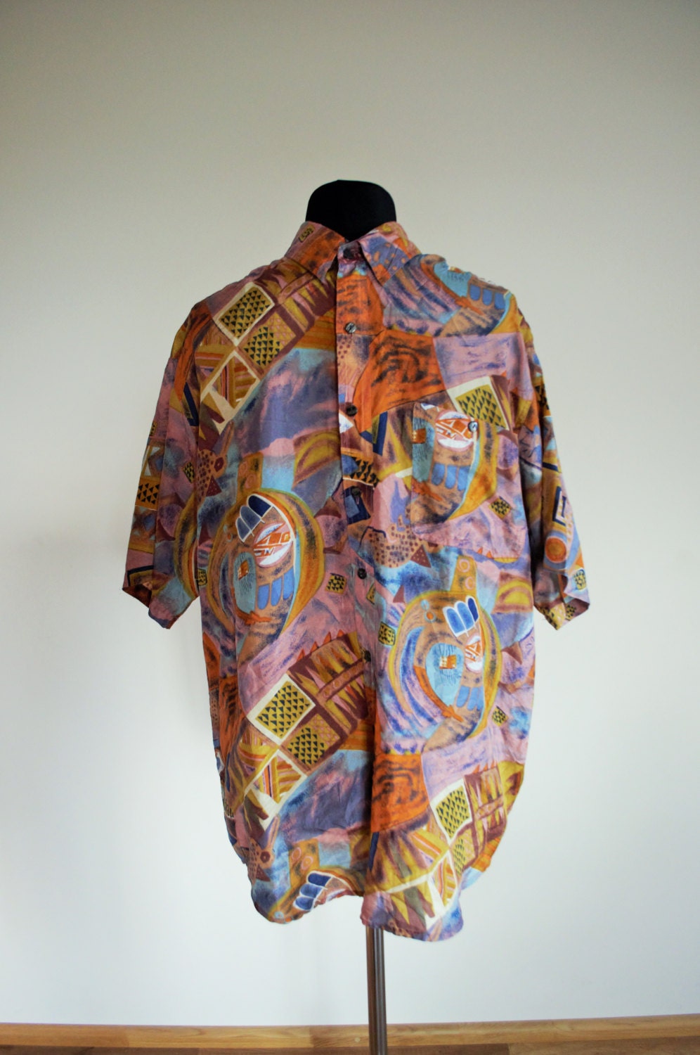 Vintage Mens Silk Shirt / Buttons down / Pure Silk / LARGE