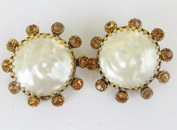 SELRO Corp Blister Pearl Earrings with Topaz by PalmFrondJewelry