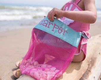 Shell Tote, Monogrammed Shell Tote, Mesh Shell Bag, Shell Bag, Kids Beach Bag
