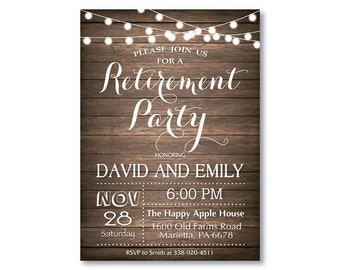 Rustic Retirement Party Invitation. Retirement Invitation. Wood. String Lights. Fairy Lights. Holiday Invitation. Printable Digital.