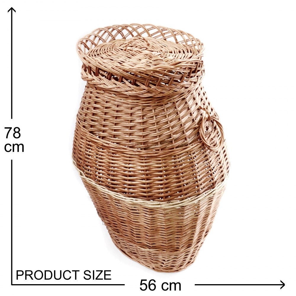 Round Laundry basket Large Wicker basket with lid bin handles