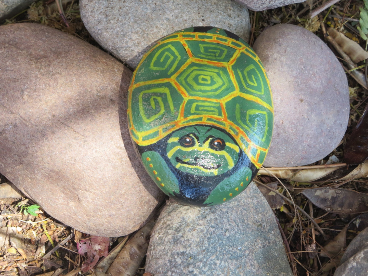 hand painted turtle rock river rock garden by hotrockartbyangie