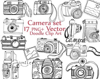 Doodle Camera clipart: "CAMERA CLIP ART" camera vector cute cameras hand drawn camera photography clipart retro camera clipart boho cameras