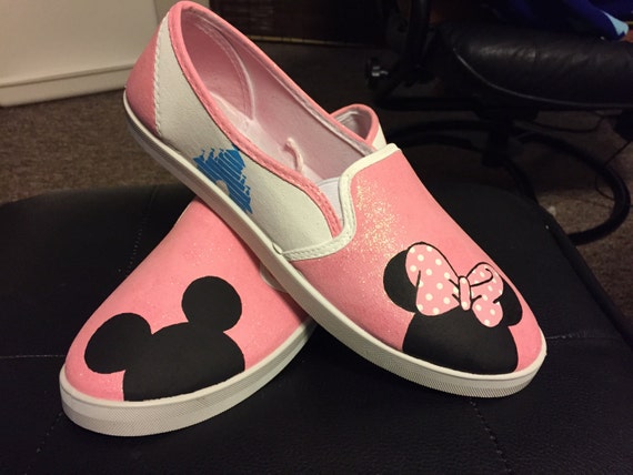 Mickey and Minnie Disney Painted Shoes by JessssMadeIt on Etsy