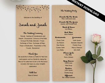 romantic program, double sided, printed wedding, affordable program, wedding templates, affordable wedding, simple program, confetti, dot,28