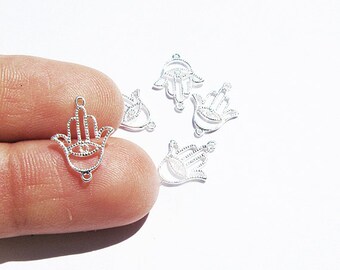BULK Hamsa Hand Sterling Silver Charms, Evil Eye Charm, Hamsa Hand Connector, Evil Eye Connector, Yoga Findings,Wholesale Charms, Hamsa Hand