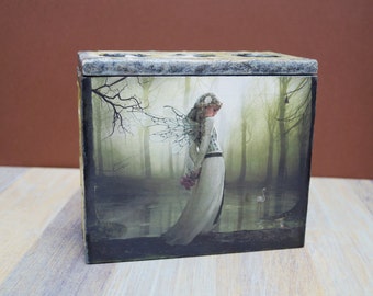 Wooden box candle holder Fairy wooden box candleholder wood box original box home decoration unique box unique candle holder green black
