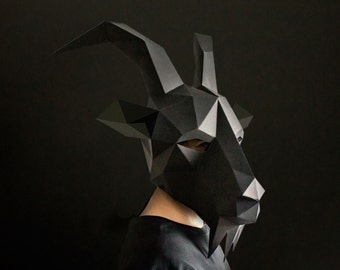 Black Phillip - Goat Mask, Paper Mask, Animal Mask, DIY Animal Costume, Instant Pdf download, DIY Animal Mask, Printable DIY Polygon Masks