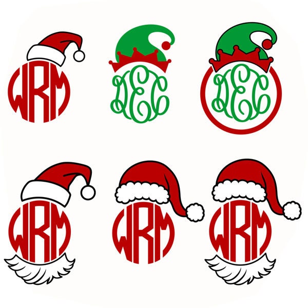 Download Santa Hat Elf Christmas Monogram Cuttable Design SVG DXF EPS
