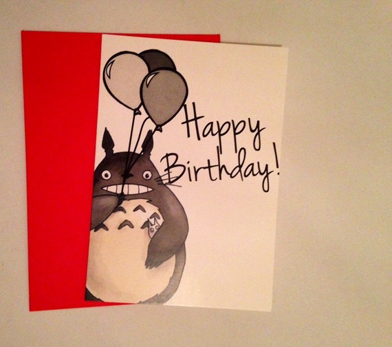 Totoro Birthday Card by UnicornStormGifts on Etsy