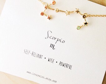 Scorpio Necklace, Scorpio constellation necklace, zodiac necklace, constellation necklace, star sign necklace, november birthday gift, 14k