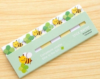 Bumble Bee & Clover Sticky Notes - Cute Kawaii Post-It Notes / Cute Stationery / Kawaii Stationary / Cute School Supplies / Memo Pad / Tabs