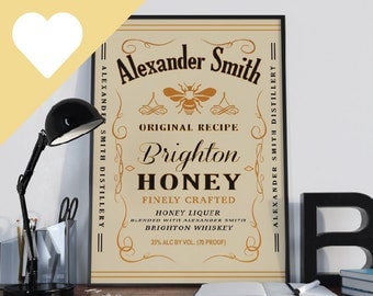 Jack Daniel's Tennessee Honey Whisky (Style) - Personalised Name Poster