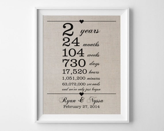 2 years together Linen Print 2nd Anniversary Weeks Days