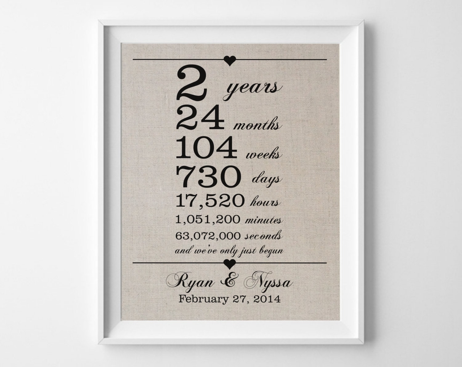 2 years together Linen Print 2nd Anniversary Weeks Days