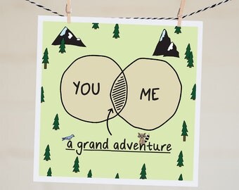 You and Me a Grand Adventure Card | Venn Diagram Valentine's Day Card | Anniversary Card | Love Card | Engagement Card | Handmade | Cute