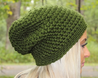Green Slouchy Hat, Green Slouchy Beanie, Green Beanie, Green Crochet Hat, Green Winter Hat, Green Chunky Hat, Olive Green Hat, THE ASPEN