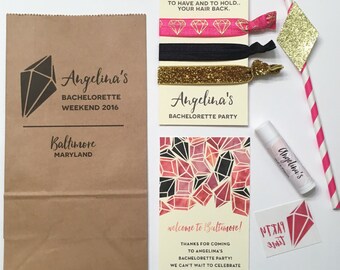 bachelorette party favor packs // hot pink diamond // custom