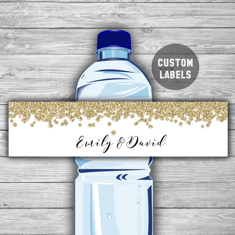 Custom Bridal Shower Water Bottle Labels PRINTABLE Gold