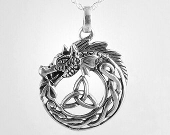 Dragon Necklace~Silver Dragon Pendant~Celtic Dragon Jewelry~Dragon Jewelry~Celtic Knot Necklace~Mens Celtic Jewelry~GOT Jewelry